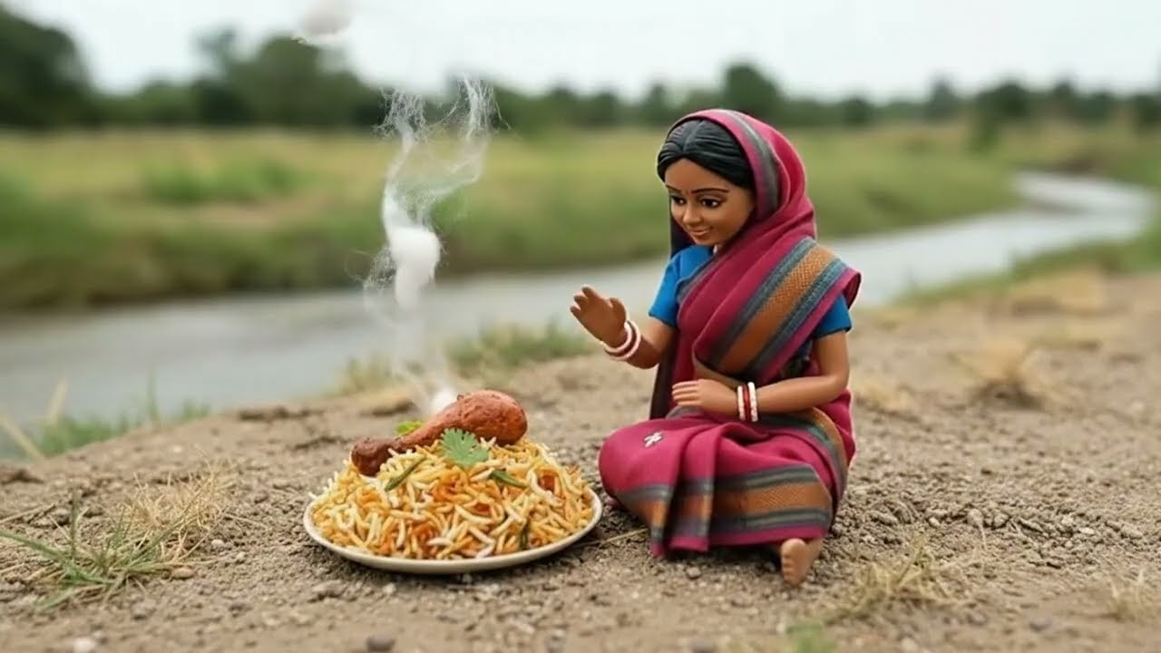 Miniature Indian Village Life Cooking Chicken Biryani & Mango Juice  Stop Motion ASMR
