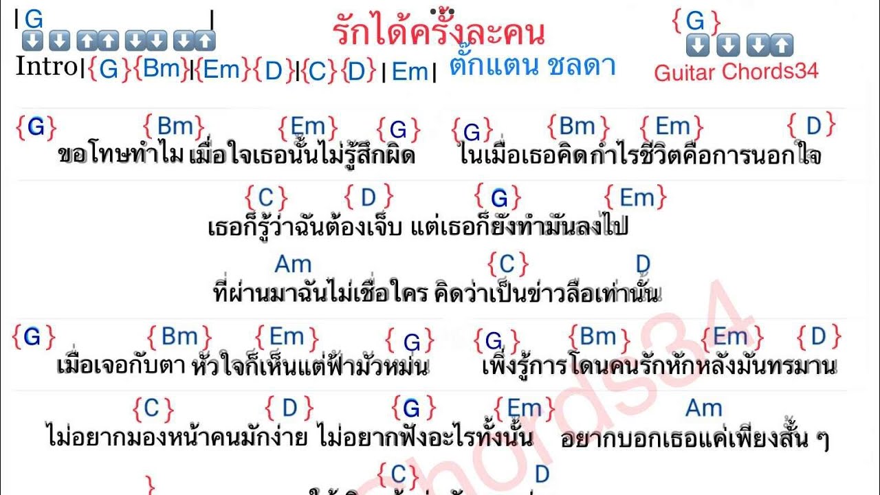 รักได้ครั้งละคน _ตั๊กแตน ชลดา (คอน์ดง่ายๆ ) #Guitar Chords34