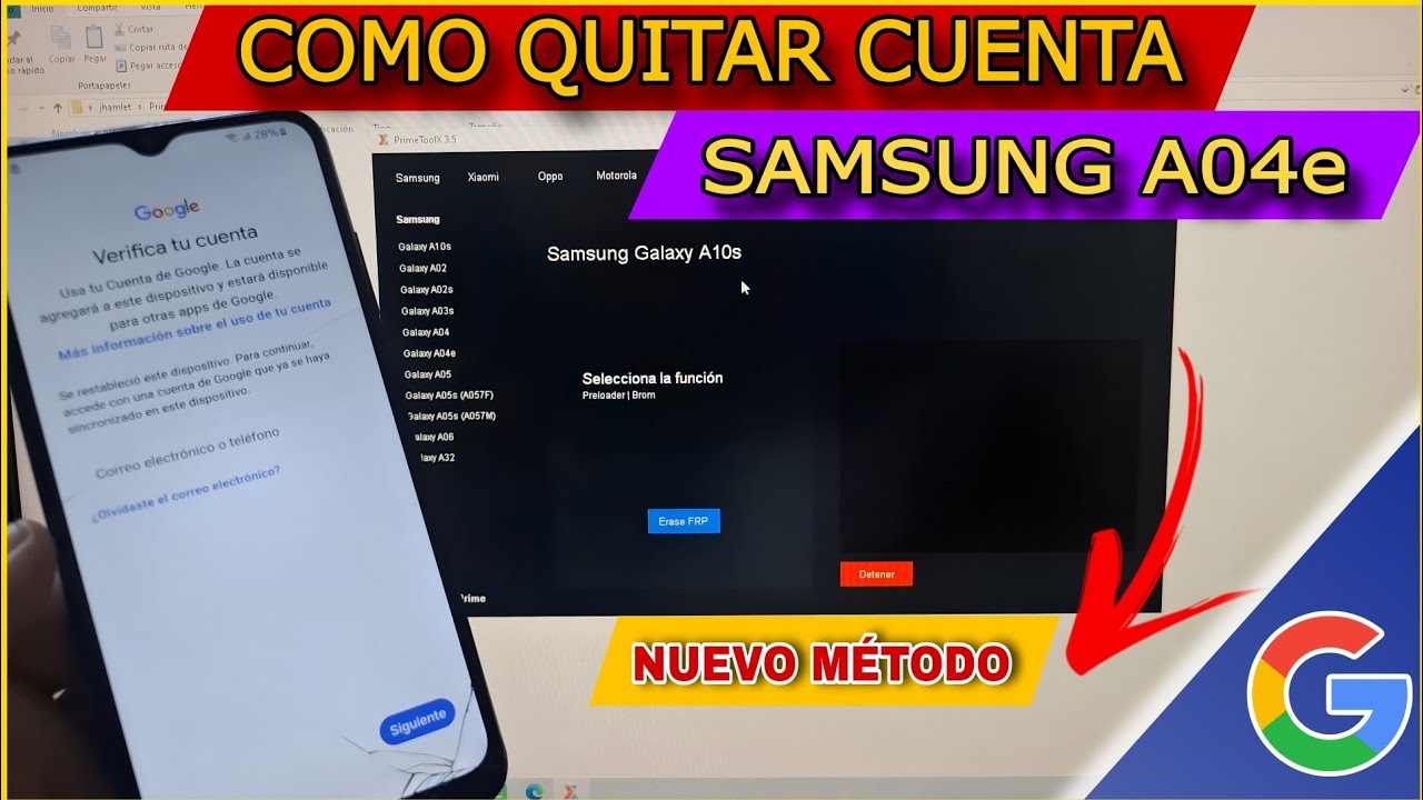 Como quitar cuenta google de SAMSUNG AO4e / NUEVO MÉTODO (programa gratis)
