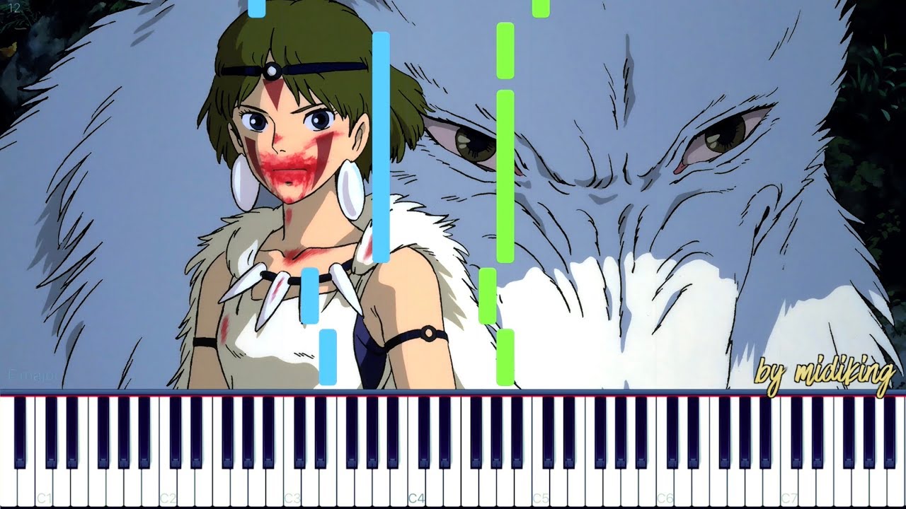 Princess Mononoke (Mononoke Hime) - Easy Piano Ghibli [Synthesia Piano Tutorial + midi]