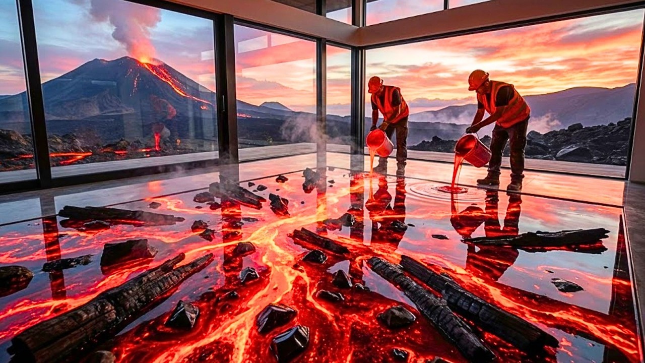 Top 8 Volcanic Magma Epoxy Floors Featuring Glowing Red Resin with Charred Wood