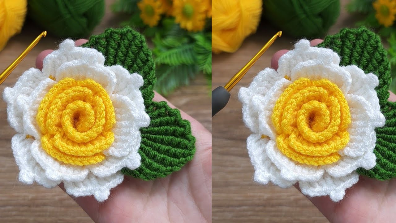 ~♡ Wow ~♡ ⚘️ 3D very easy 3-color gorgeous crochet rose model explanation #crochet #knitting