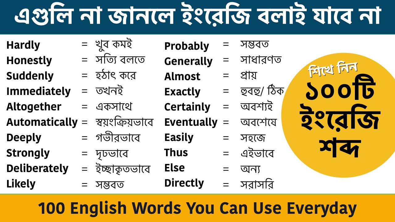 এই শব্দগুলি ছাড়া ইংরেজি বলাই যাবে না || 100 English Words You Can Use Everyday || Vocabulary 2021