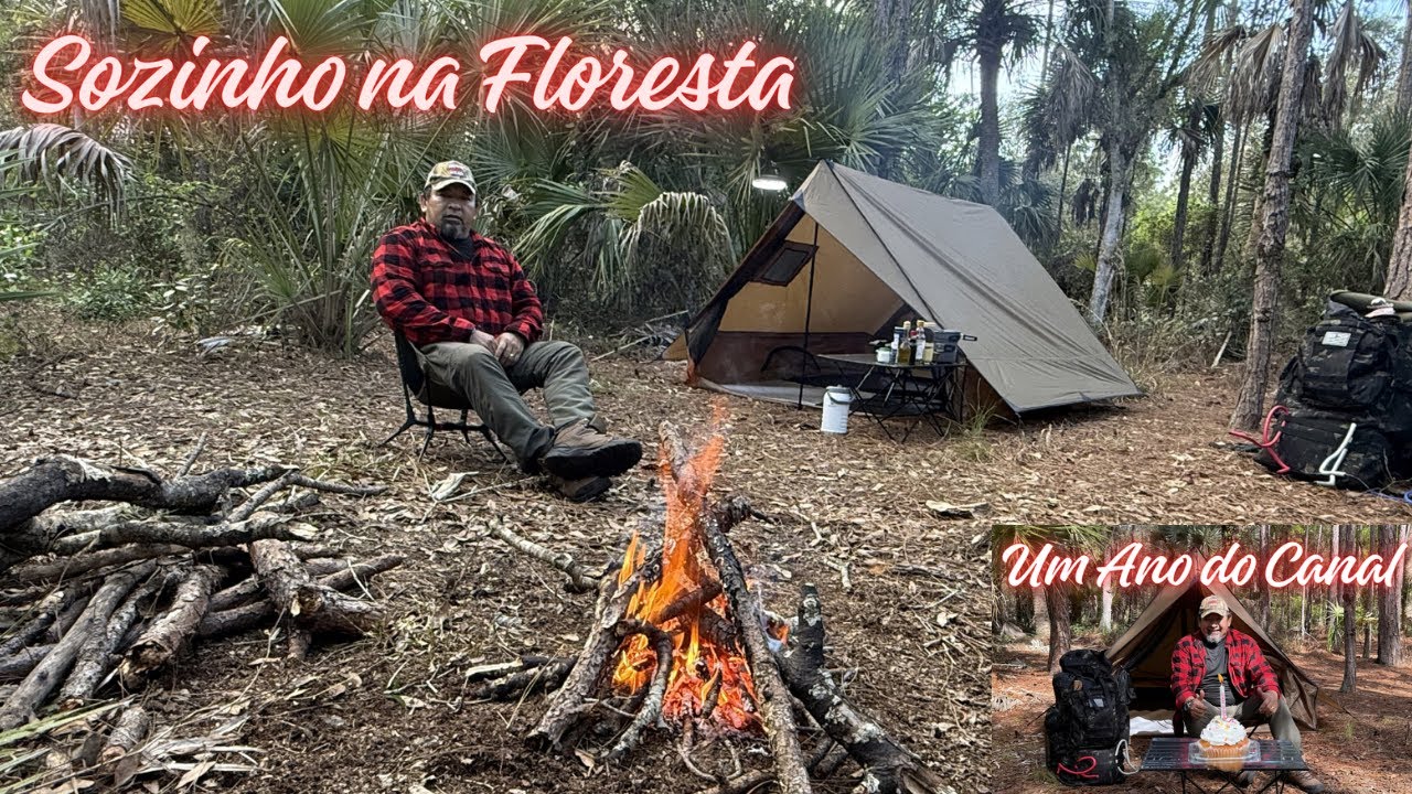 ACAMPEI SOZINHO NA FLORESTA ( Um Ano de Canal 🎂 ) 🌲🔥 – Fogo, Comida e Aventura!