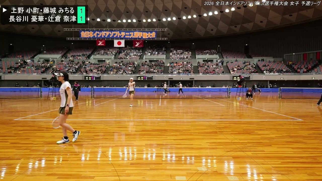 2026年 全日本インドア ソフトテニス選手権大会 女子 Dブロック 上野小町・藤城みちる（ナガセケンコー）対 長谷川憂華・辻倉奈津（ワタキューセイモア）