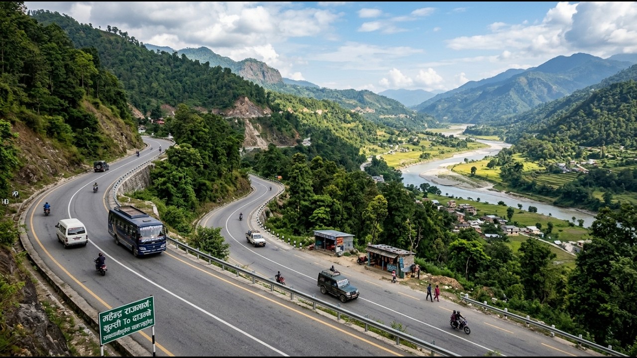 Way to Daunne-Mahendra Highway - थुम्सी  TO दाउन्ने