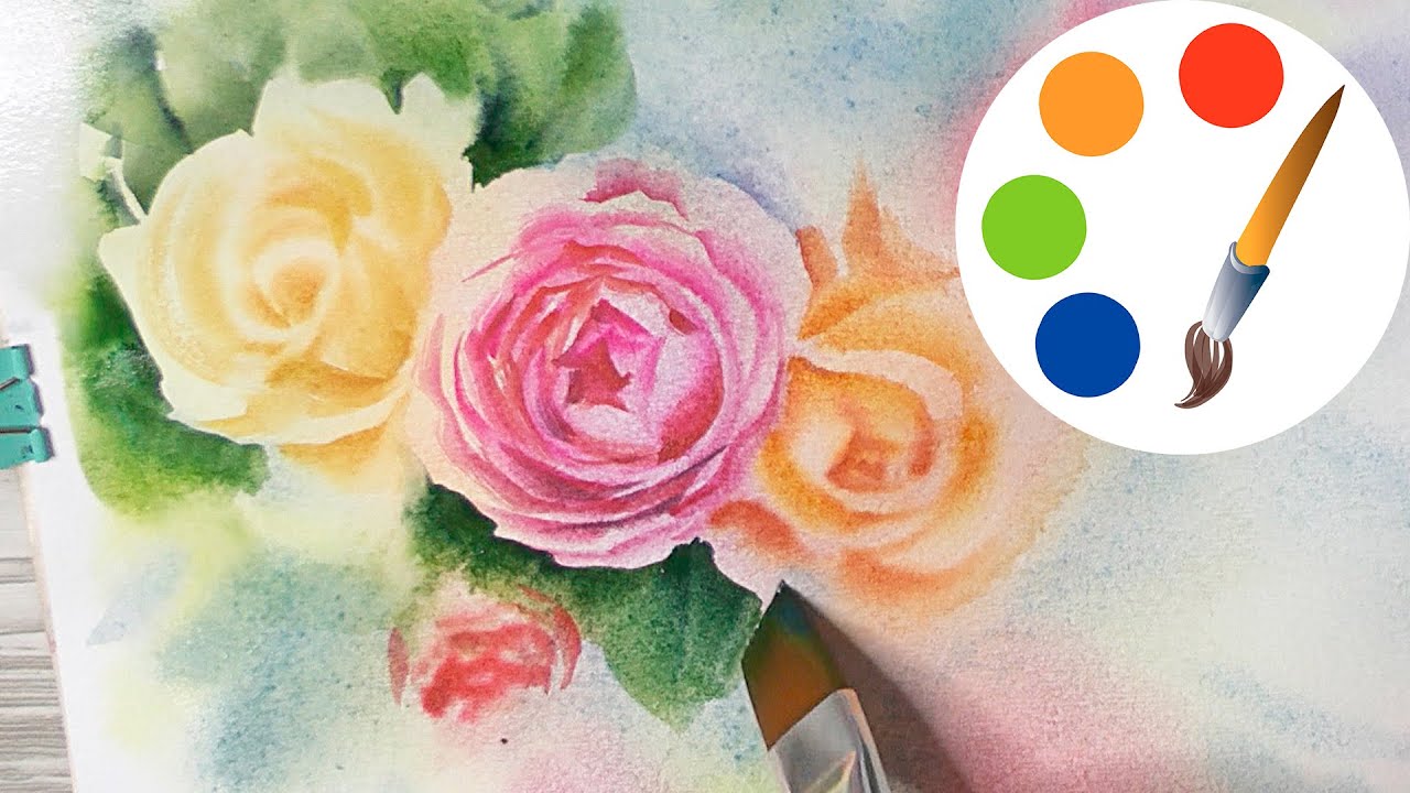 Paint roses in watercolor with the flat angle brushes