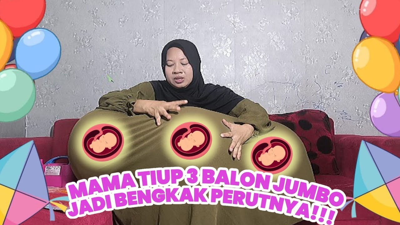 MAMA TIUP 3 BALON JUMBO JADI BENGKAK PERUTNYA!! #hamilbalon  #balloon #tiupbalon #funny #viralvideo