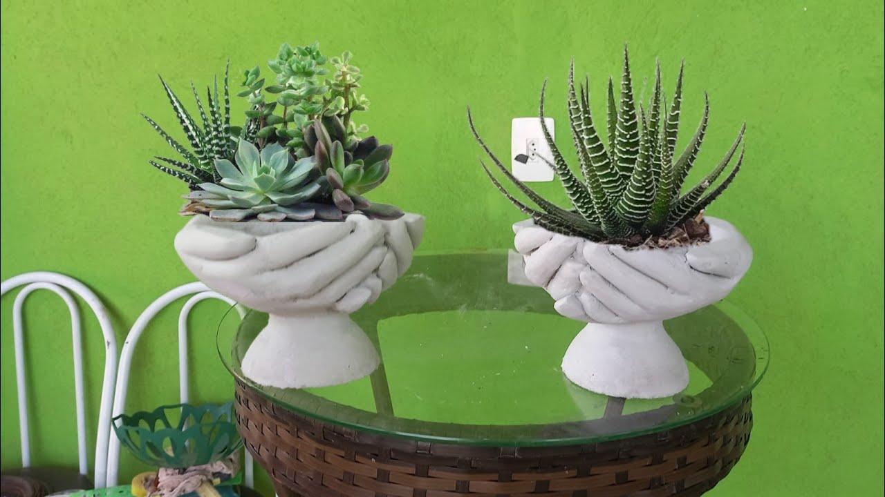como fazer vaso de cimento de mãos muito fácil
