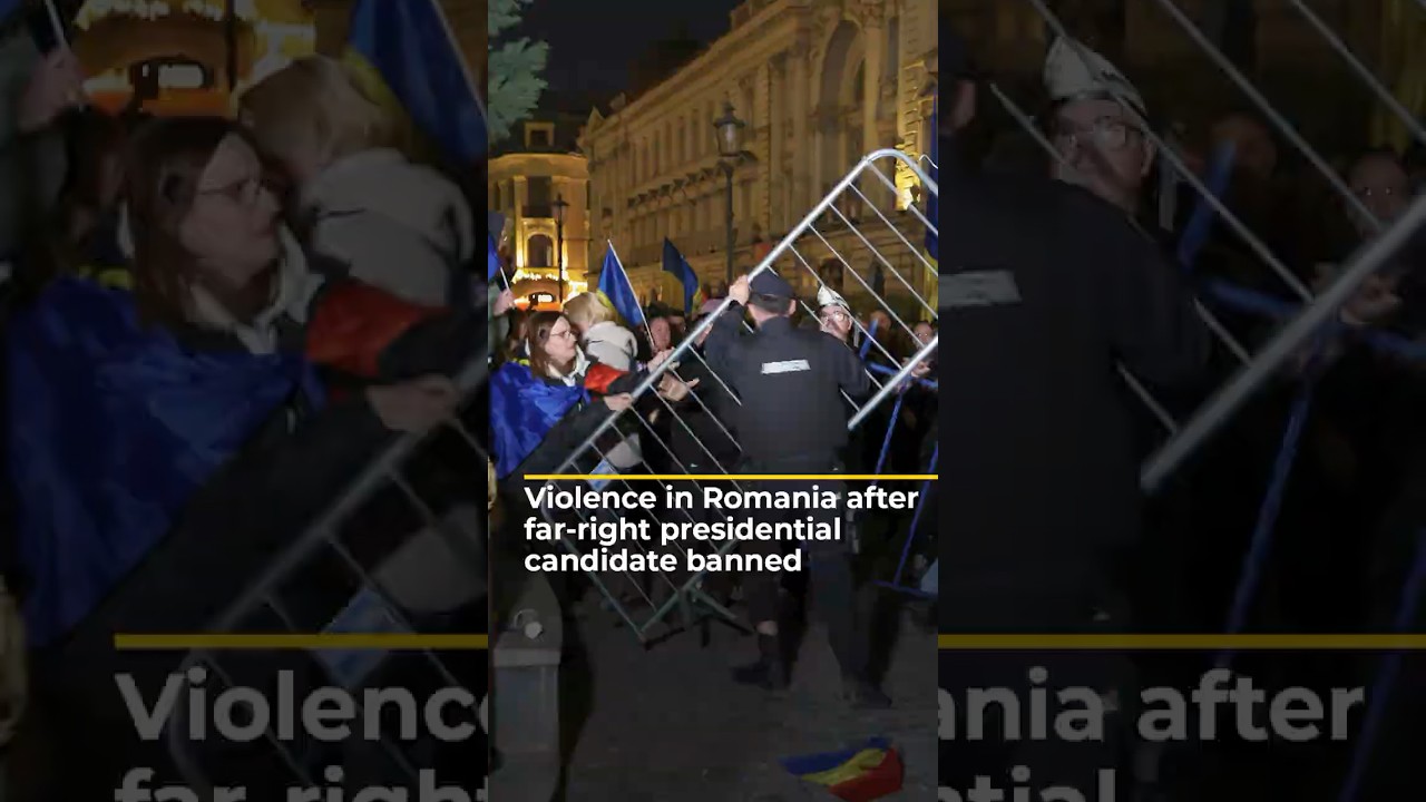 Proteste violente după ce Rom&acirc;nia a interzis candidatul prezidențial de extremă dreapta | AJ #shorts