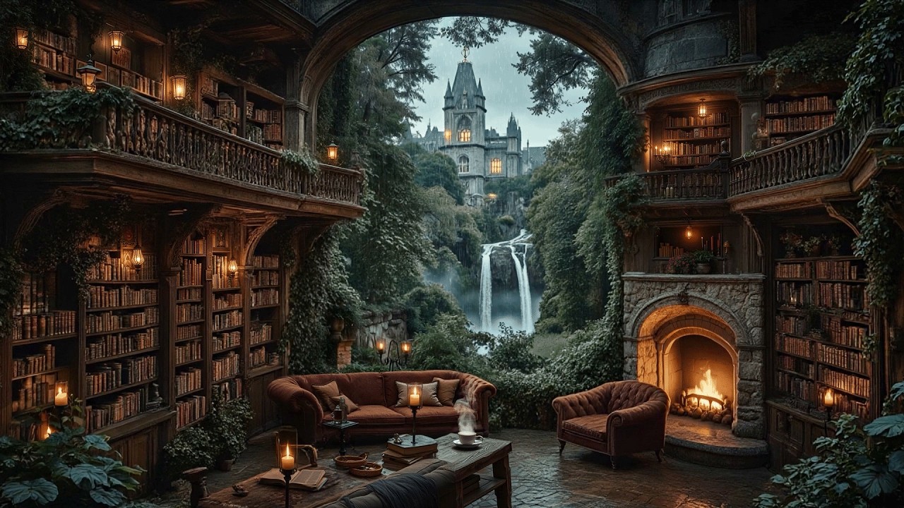 You Found the Hidden Rainy Library | Dark Academia Ambience Piano for Studying, Writing & Deep Focus
