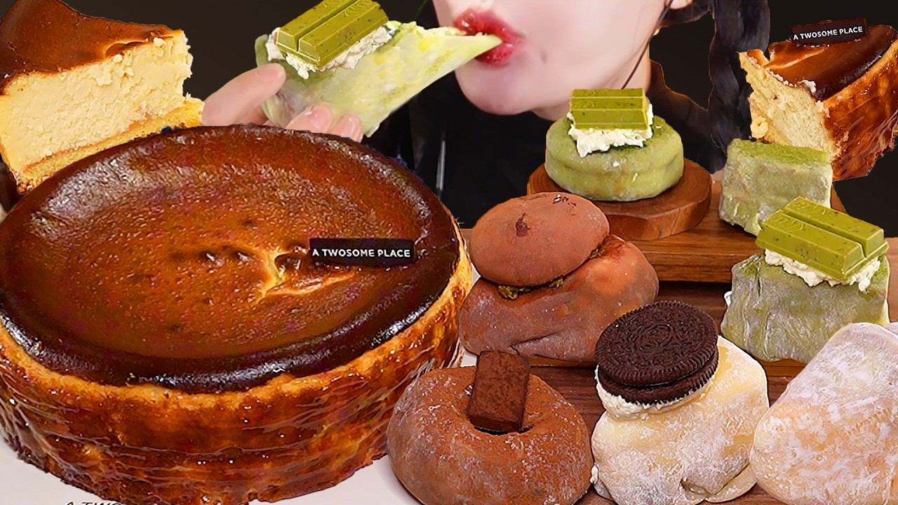 SUB) ASMR Насыщенный Баскский чизкейк 🧀 vs Тягучий Моти торт | Dessert Mukbang
