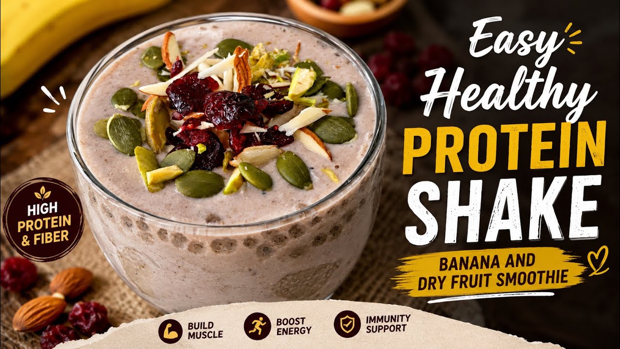 Banana And Dry Fruit Smoothie | Highly Nutritious Breakfast Smoothie Recipe | High Protein Shake