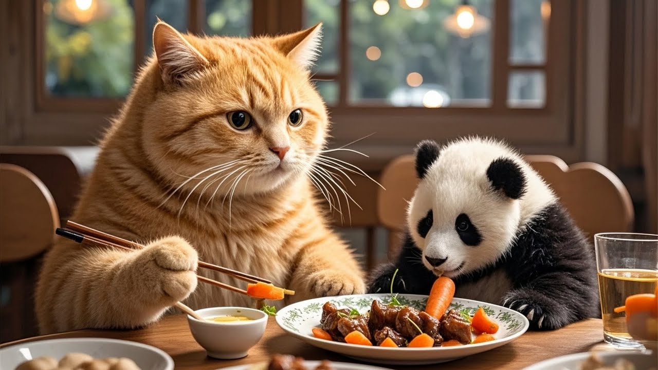 胖橘猫🐱做饭，为熊猫宝宝🐼做红萝卜烧排骨。 #猫咪 Fat Orange Cat 🐱 Cooking for pandas 🐼 Make braised pork ribs with carrots