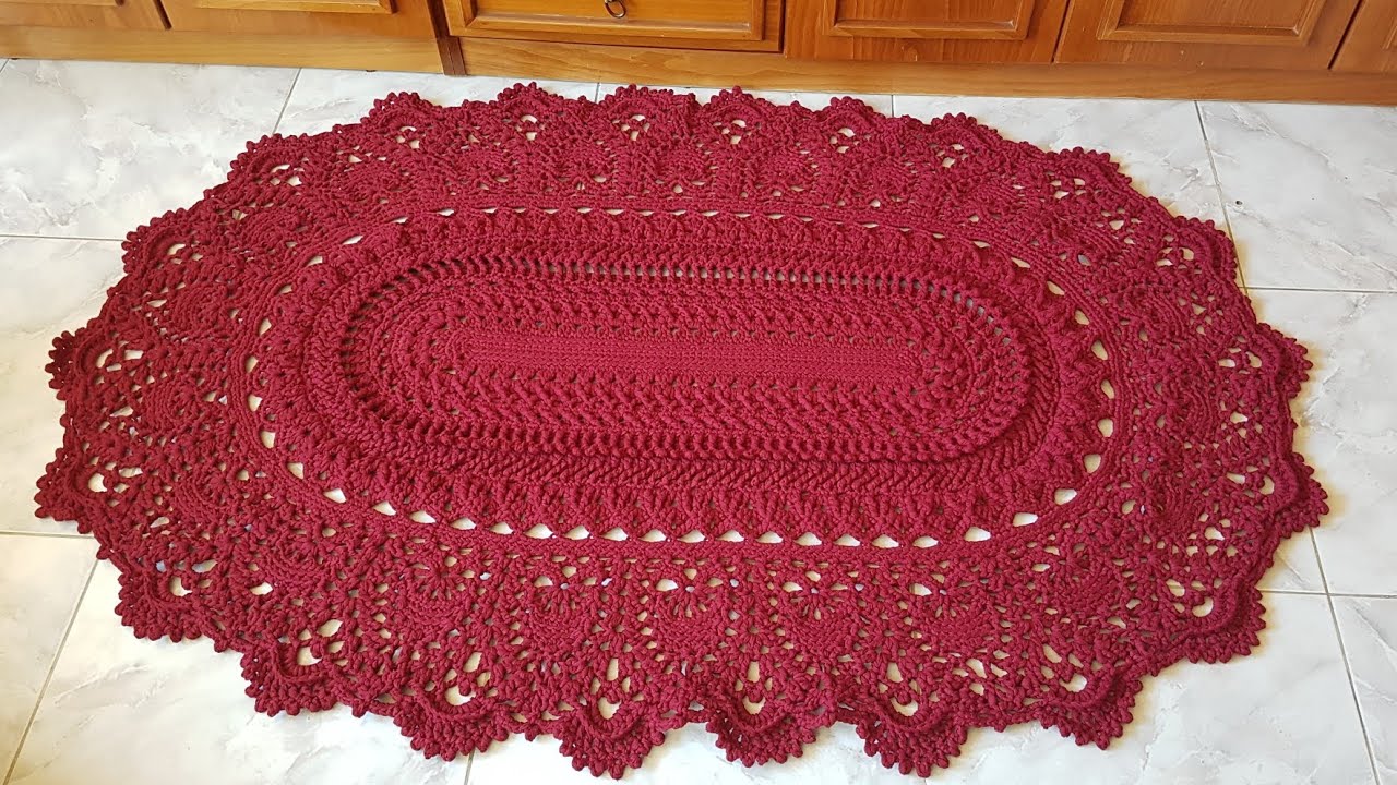 1 سجادة كروشية قمةالإبداع والتميز شرح تفصيلي خطوة بخطوة مفرش بيضاوي بالكروشيه  Rug/carpet in Crochet
