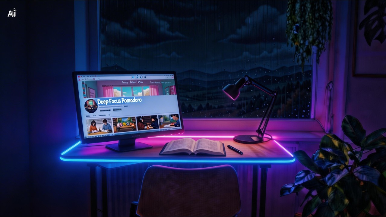 Deep Focus Pomodoro 25/5 ⏱️ 1 Hour Study Session | Rainy Night Ambience 🌧️