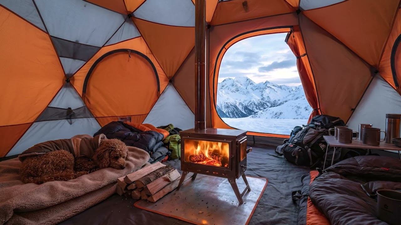 ❄️ASMR Winter Camping Tent with Warm Campfire & Sleeping Poodle | Sleep, Relax, Study (8 Hours)