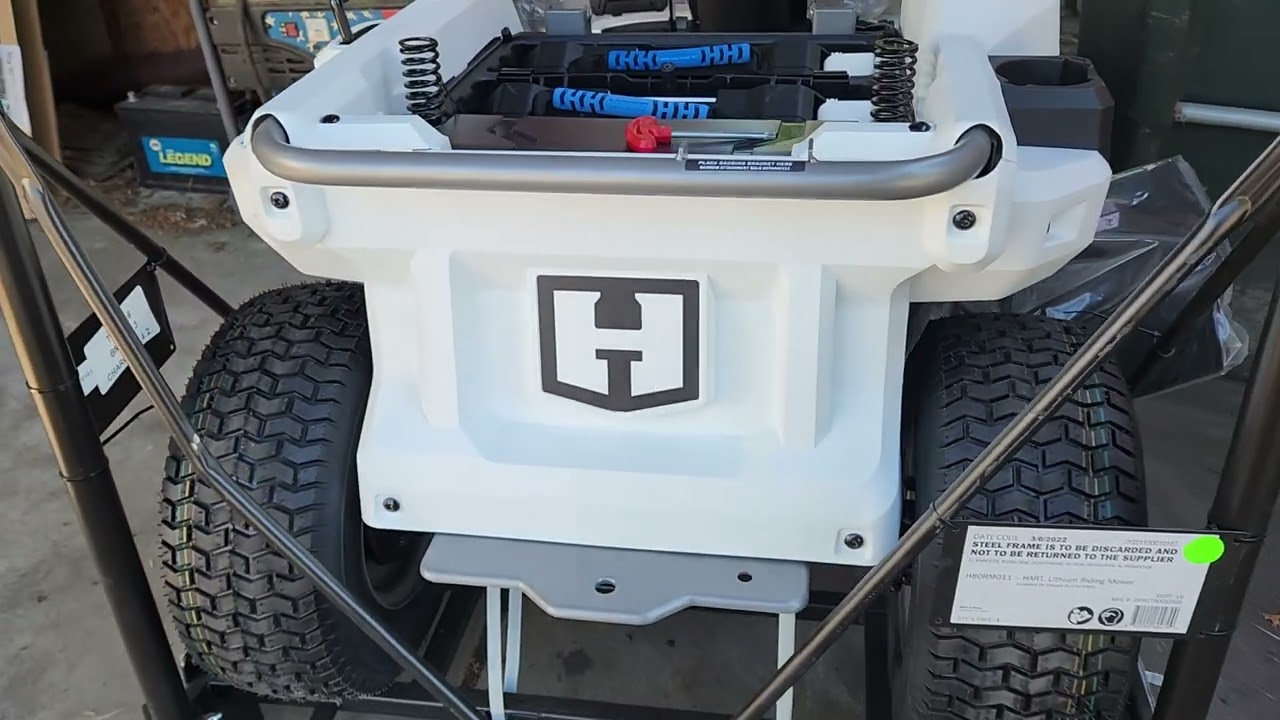 Getting my brand new Hart 80 volt riding mower ready to pull off the shipping pallet.