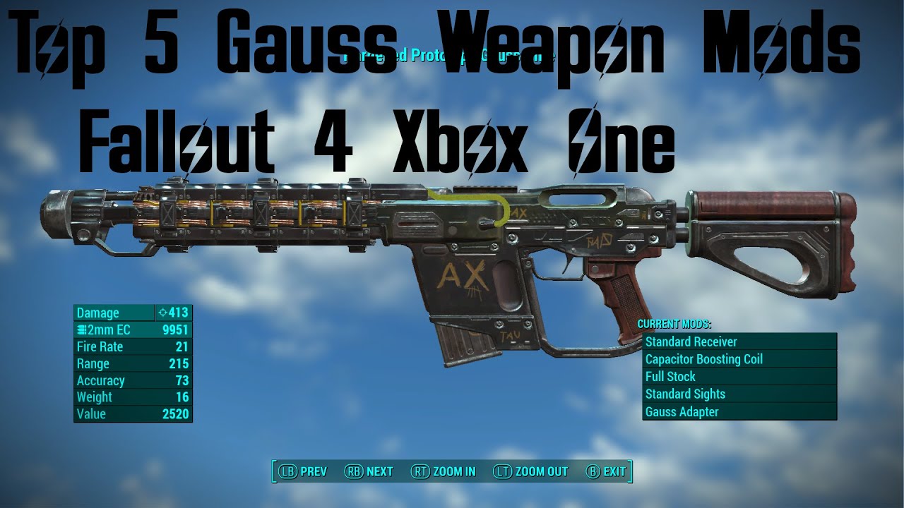Top 5 Gauss Weapon Mods Fallout 4 Xbox One Mods (XB1) #Fallout4 #Fallout4Mods #Fallout4Top5