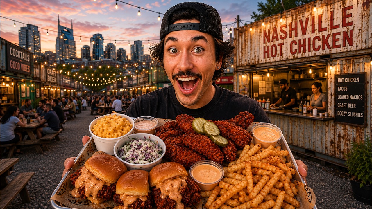 Еда в фуд-парке Shipping Container Food Park в Нэшвилле.