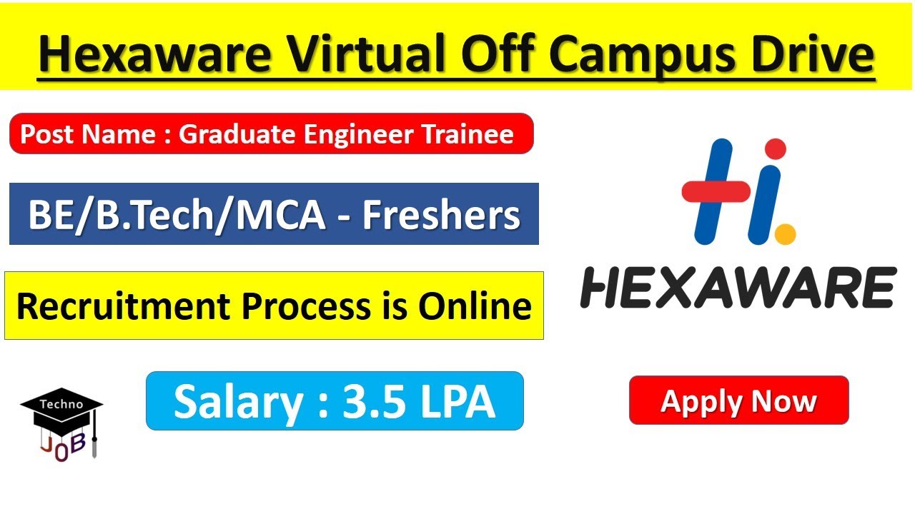 Hexaware Off Campus Recruitment Drive 2021 | BE/B.Tech/MCA | Salary : 3.5 LPA | Across India
