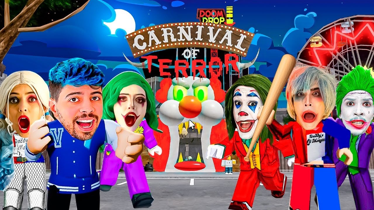 Roblox - PARQUE DO PALHA&Ccedil;O IT A COISA VS ARLEQUINO IRM&Atilde;O DA ARLEQUINA E VIL&Otilde;ES!! Escape The Carnival