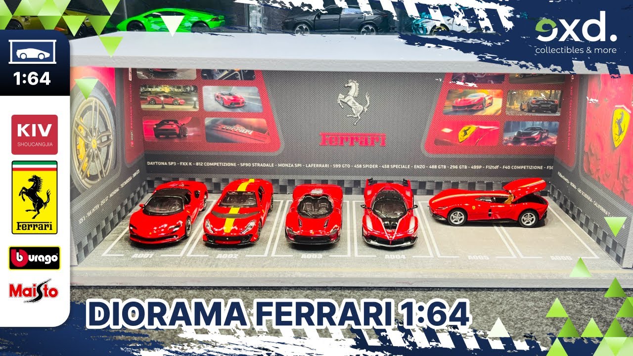 Diorama 1:64 Ferrari Garage - SF90, Monza SP1, Daytona SP3, 812 Competizione, FXXK Showcase #diorama