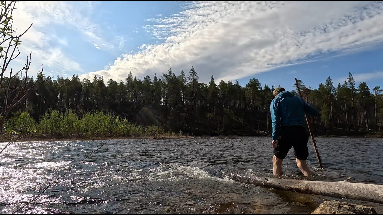 Aittaj&auml;rvi, kahlaamon vedenkorkeus 7.6.2025.  Urho Kekkosen Kansallispuisto, Lapin er&auml;maa.