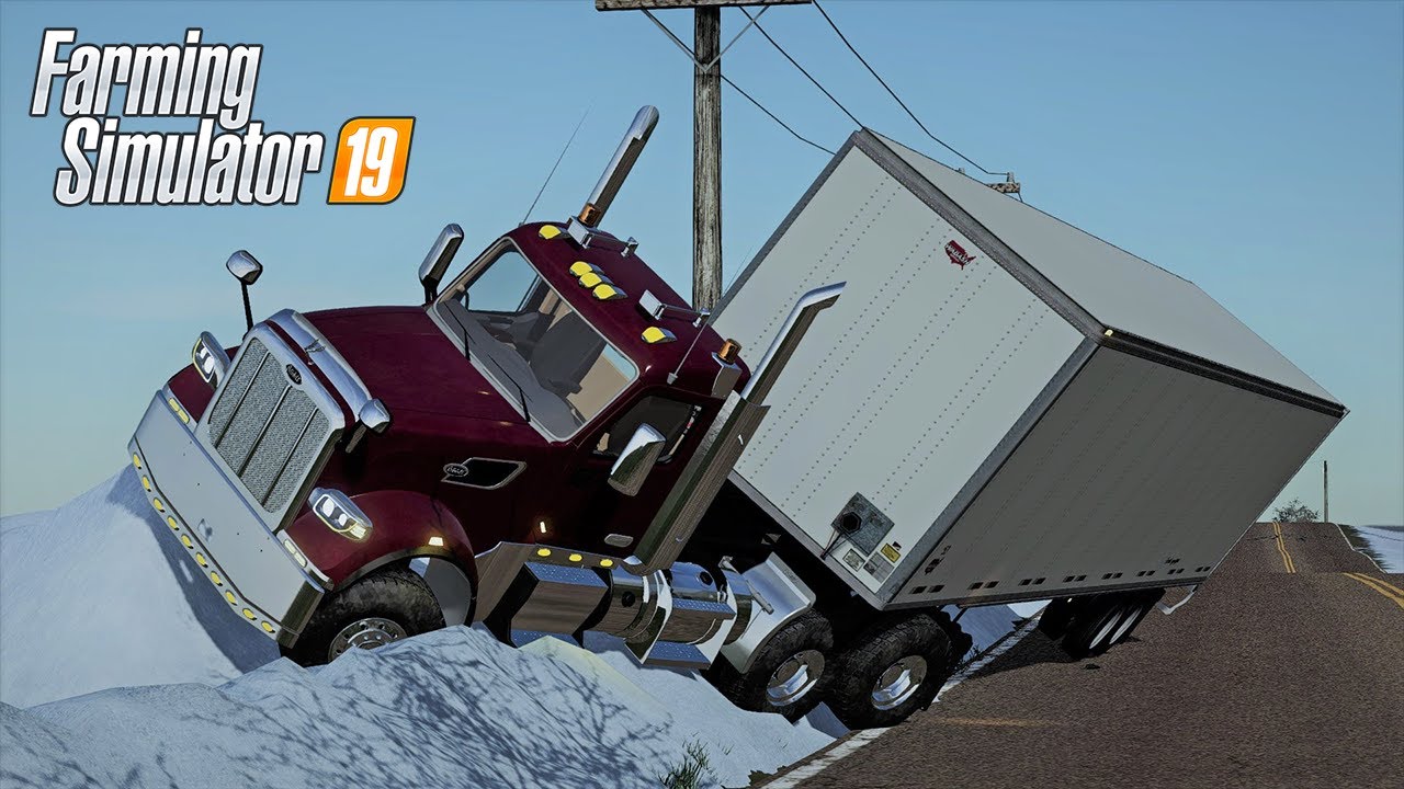 SEMI SLID ON ICE INTO SNOWBANK - COUNTY LINE SEASONS FS19 (ROLEPLAY)