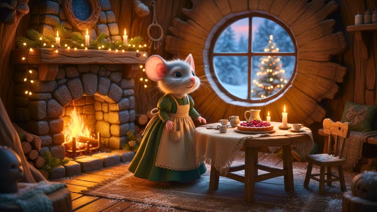 Little Mouse Welcomes Winter by the Fireplace ❄️ Soft Piano Music & Winter Sounds for Sleep, Comfort