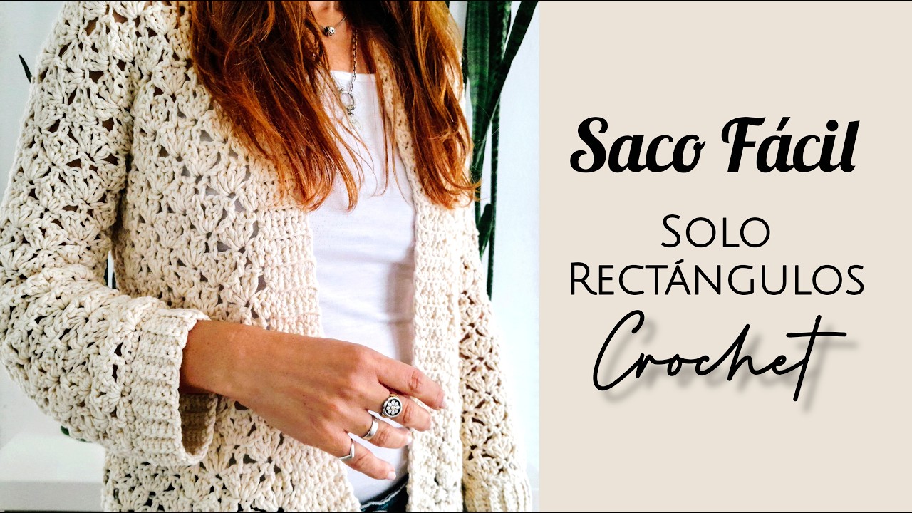 Cárdigan calado simple a crochet. Solo rectángulos!