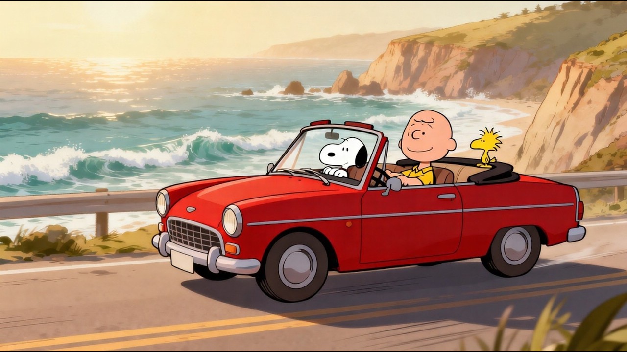 🌊 California Coastal Drive Jazz 🚗 Snoopy & Charlie Brown | Relaxing Ocean Road Trip Music