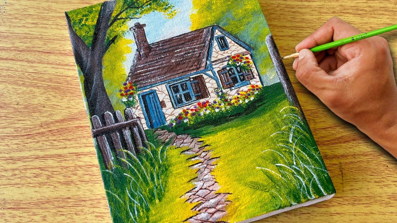How to Paint a Home Garden Landscape / Canvas Painting / Painting Tutorial