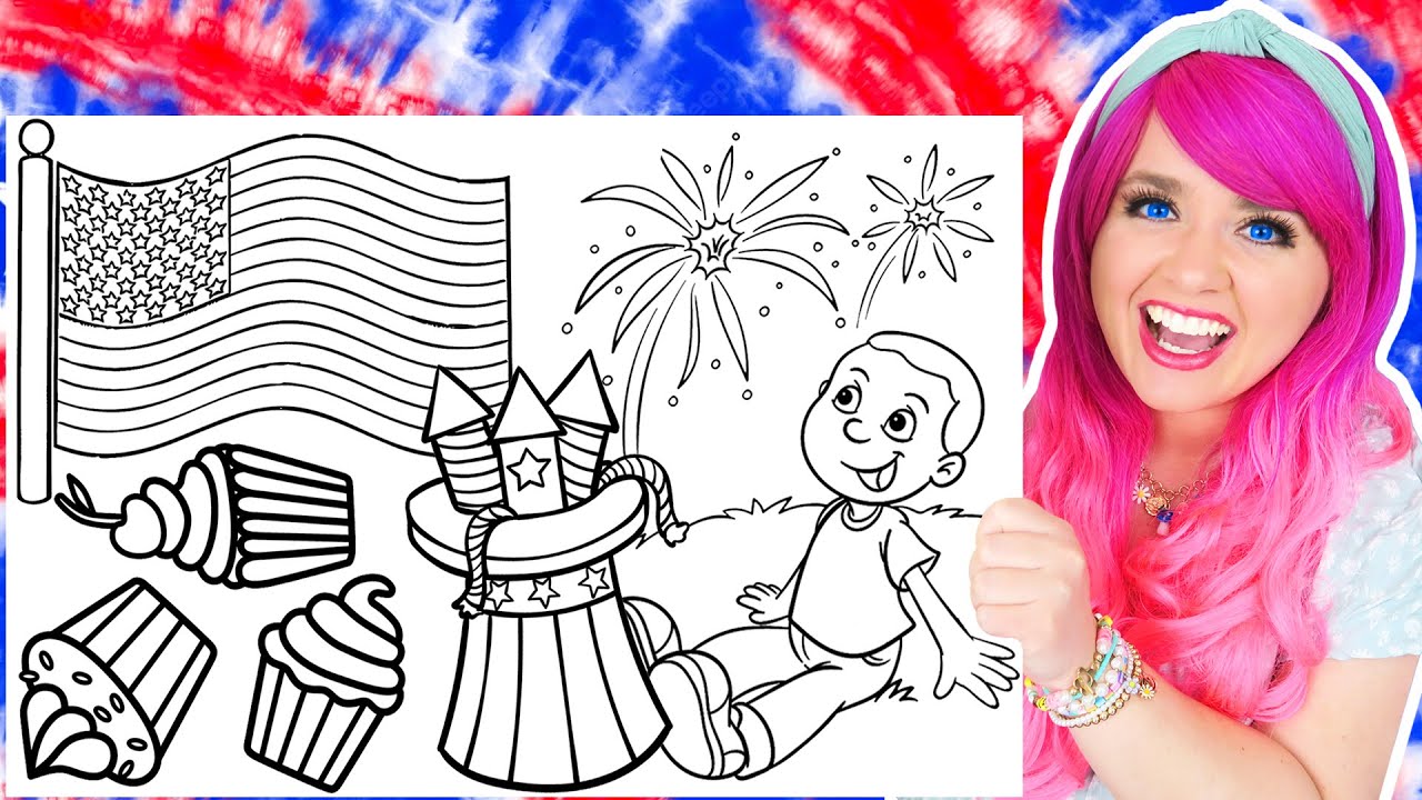 Coloring 4th of July Coloring Pages | Firecrackers, American Flag, Cupcakes & Fireworks Show
