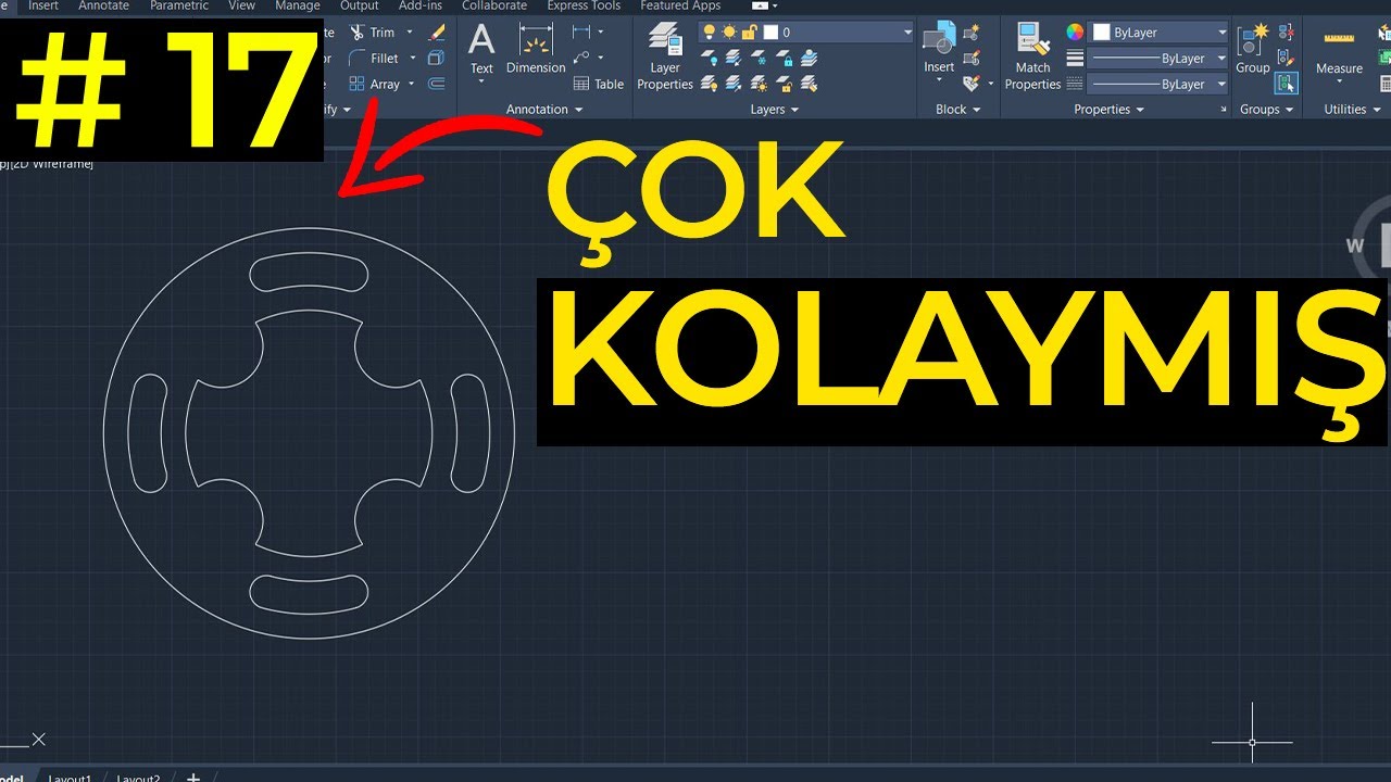 AutoCAD Örnek -17 (2 Boyutlu Çizim Örneği) | AutoCAD 2024