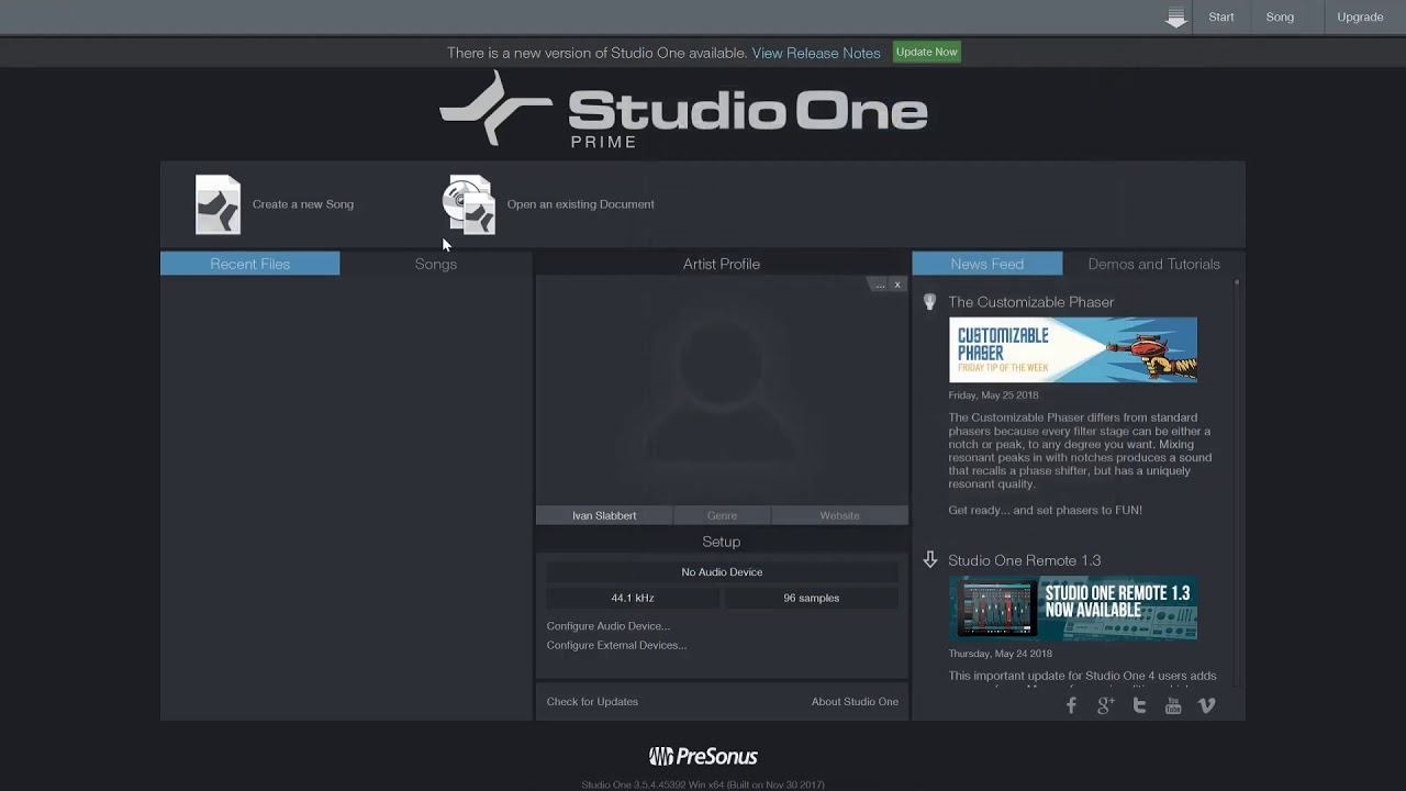 Setting up a USB microphone in Presonus Studio One 3