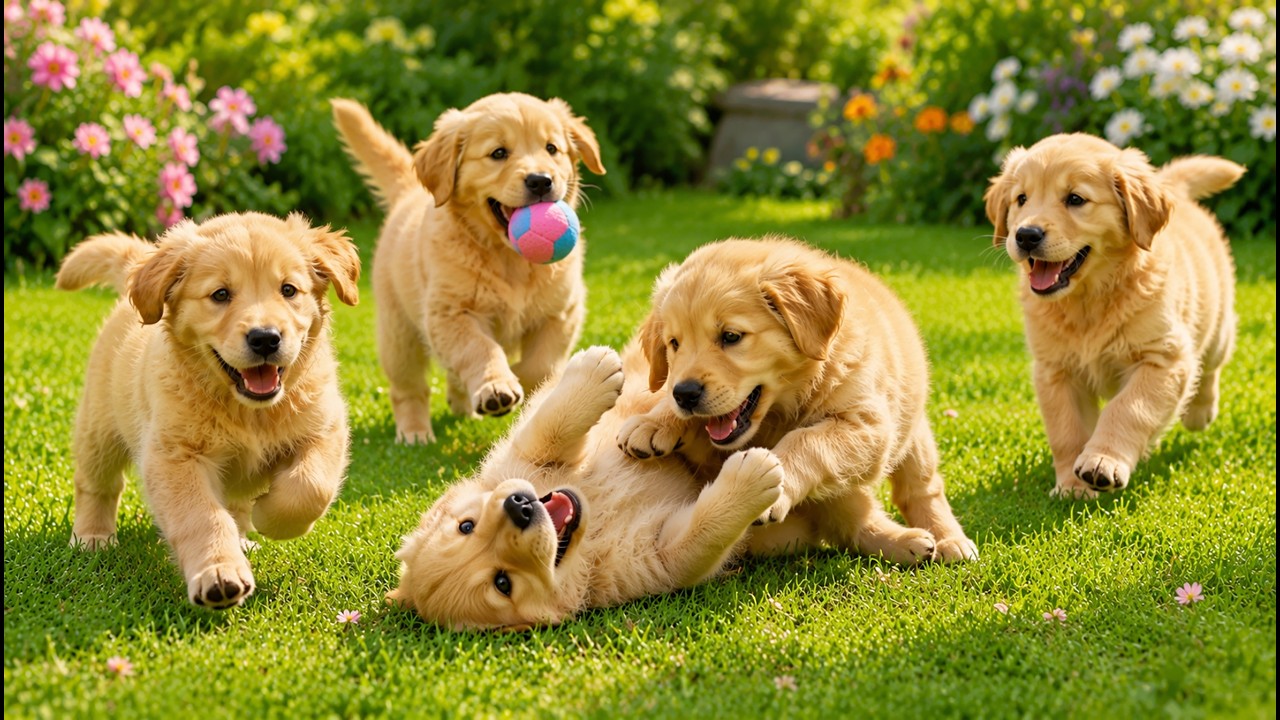 🌞🐕 Happy Puppies Playing with Toys in a Beautiful Garden | Dog Sounds