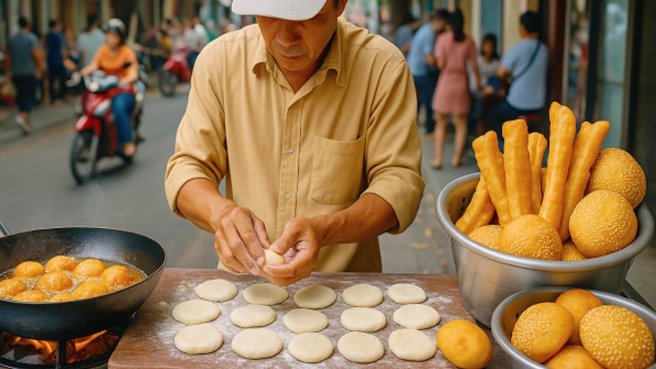 Xem Tận Mắt Cách Làm Bánh Tiêu Bánh Bao Chiên Bánh Quẩy Của Chú Trung Niên Giữa Lòng Sài Gòn #food