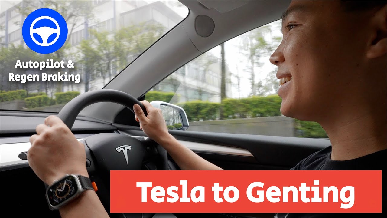 Поездка на Tesla в Гентинг-Хайлендс (автопилот и заряд энергии при спуске с горы)