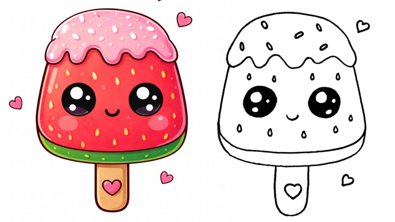 Sevimli Dondurma Nasıl Çizilir? | Cute Watermelon Popsicle Drawing