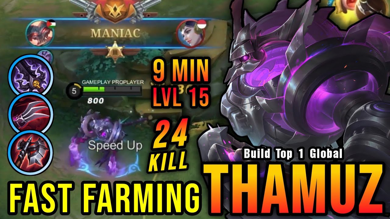 24 Kills + MANIAC!! Thamuz Fast Farming, Lvl 15 in 9 Minutes!! - Build Top 1 Global Thamuz ~ MLBB