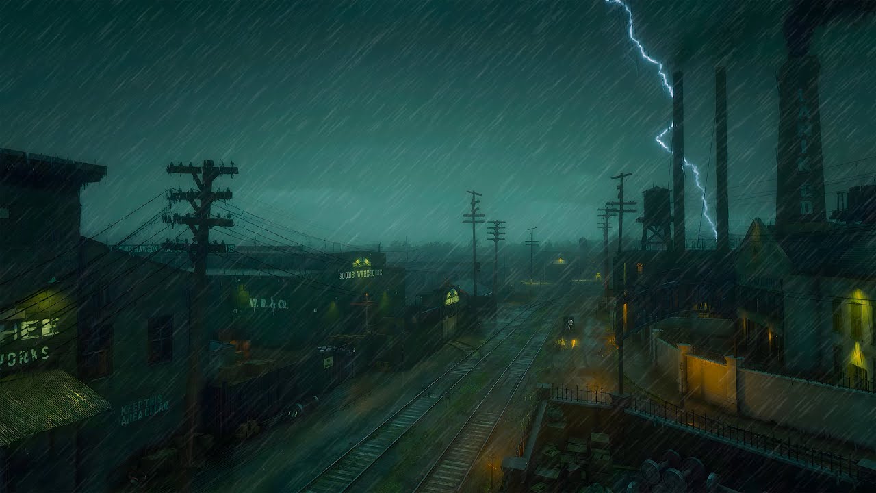 A Rainy Night in late 19th century train station | Thunder and Rain Sounds