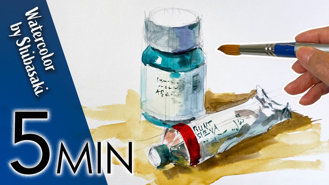 [Eng sub]  Still Life Painting for beginners / 5 min Easy Watercolor / Tubes and Bottles