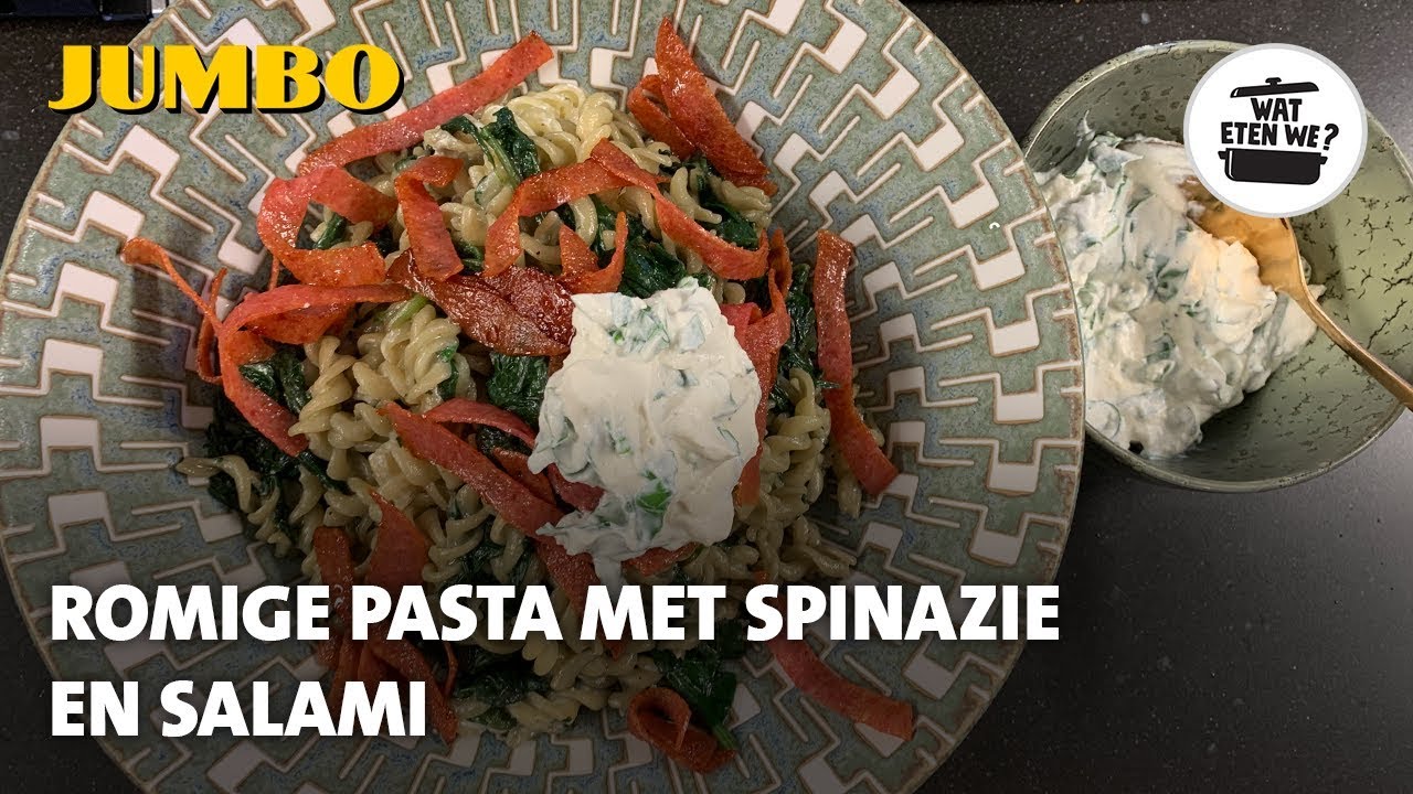 Wat eten we? Romige pasta met spinazie en salami