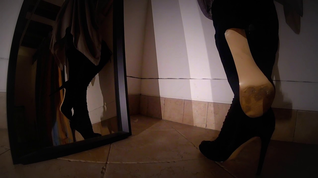 Teasing in front of Mirror - High heel over knee boots