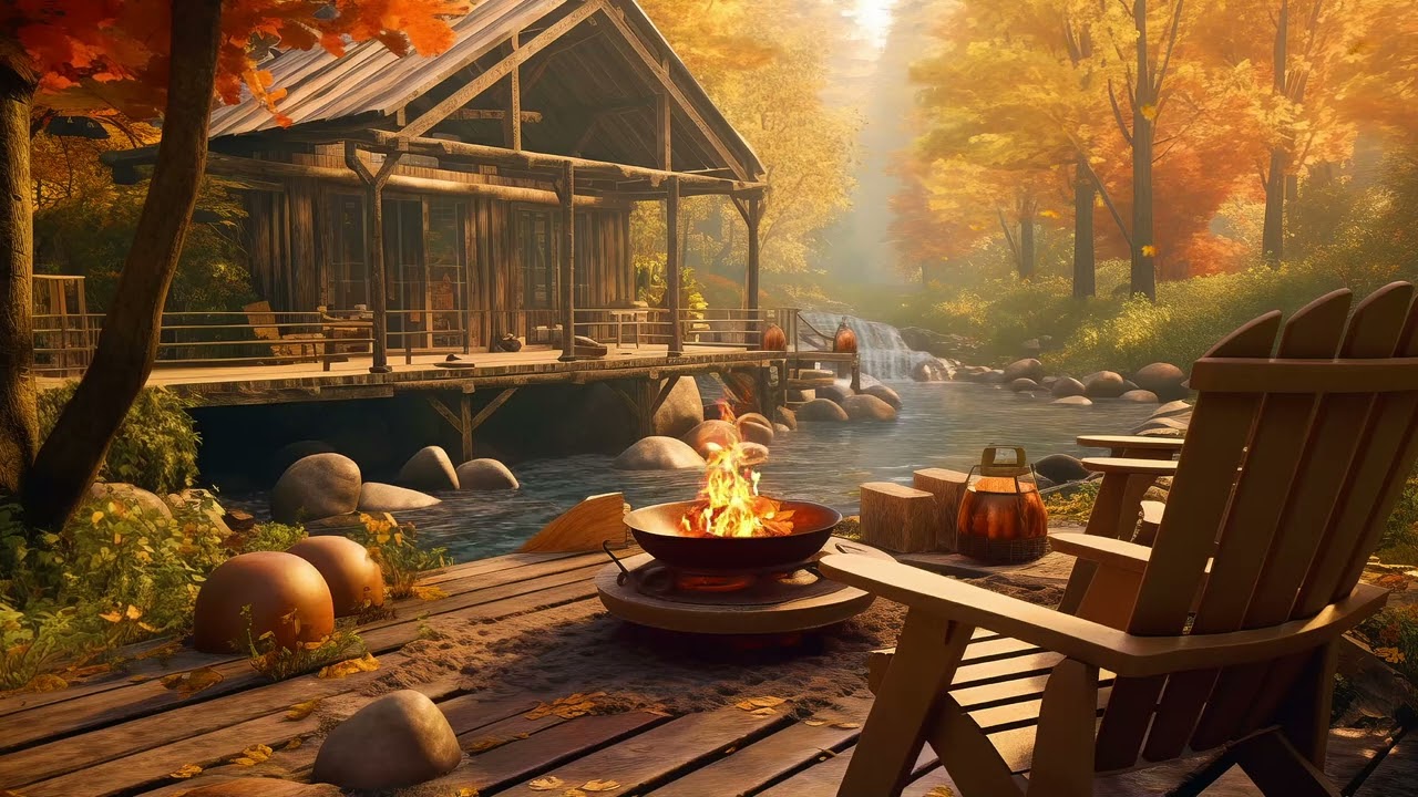 Cozy Mountain Cabin by the Lake Ambience with Campfire, Lake Waves and Relaxing Birdsong