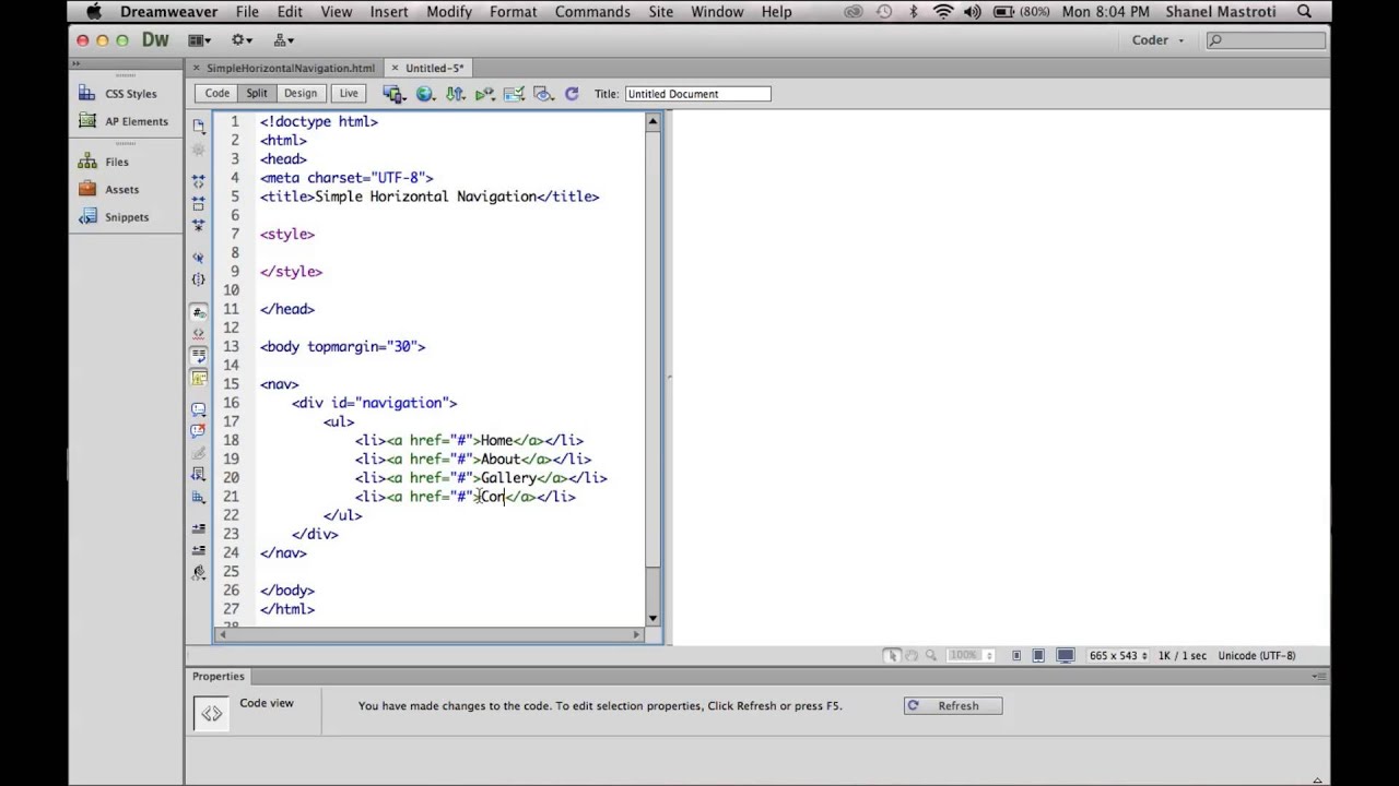 How To Create A Simple Horizontal Navigation Menu In Dreamweaver CS6