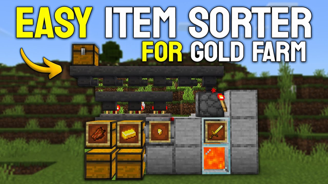 Best Automatic Item Sorter for Gold Farm in Minecraft Bedrock 1.21! (Fully Auto & Easy)