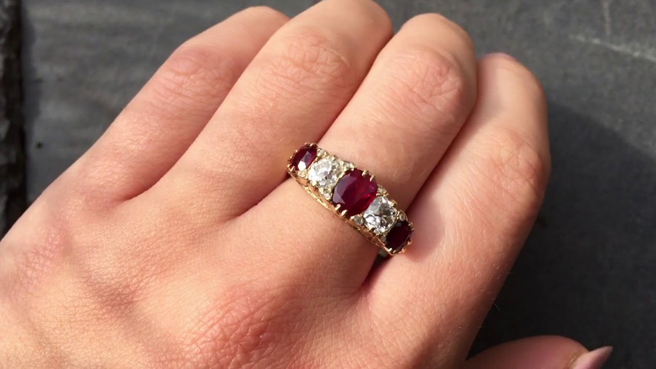 Antique Victorian Ruby Diamond Ring 18ct Gold Circa 1900