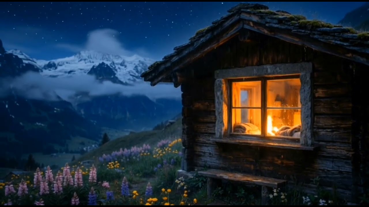Cozy Mountain Cabin in the Rain Fireplace & Rain Sounds for Relaxing Sleep